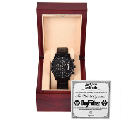 Father of the Year Certificate for the World's Greatest Dog Father Black Chronograph Watch