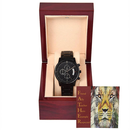 Dad Gift - Friend Ally Teacher Hero Example Respected - Black Chronograph Watch