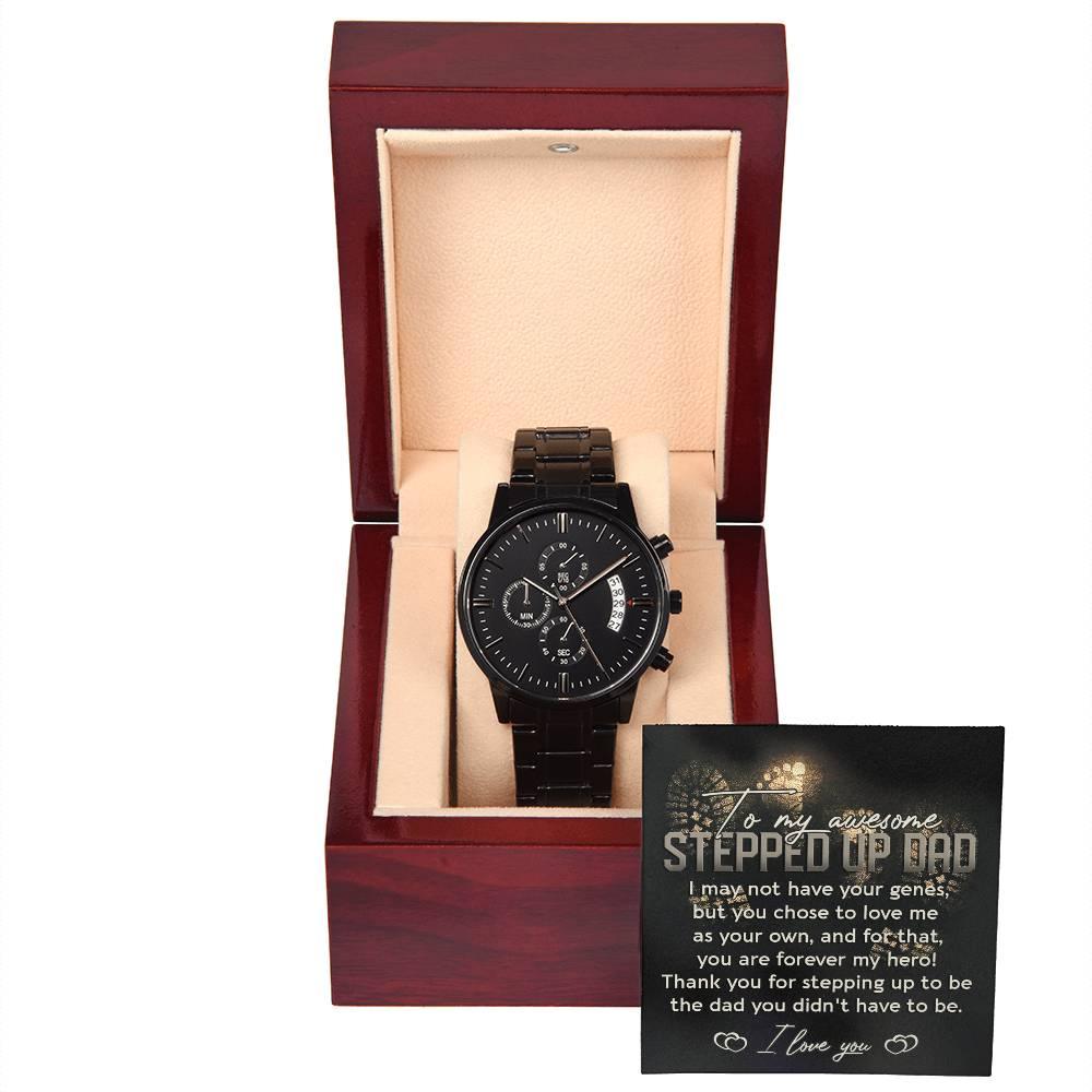 To My Awesome Stepped-Up Man Black Chronograph Watch Gift for Stepdad