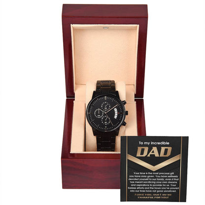 Gift for Dad Your Time Is A Precious Gift Black Chronograph Watch