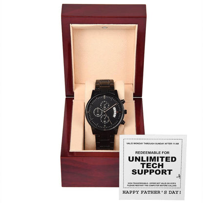 Gift for Dad - Redeem for Unlimited Tech Support - Black Chronograph Watch