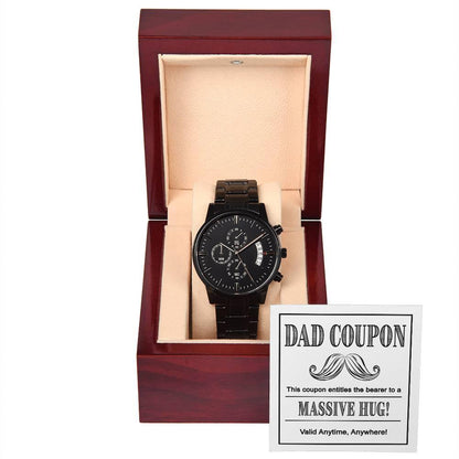 Gift for Dad - Coupon for Massive Hug - Black Chronograph Watch