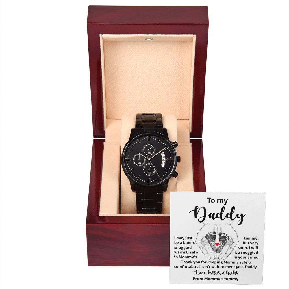 Gift for New Dad from the Baby Bump Black Chronograph Watch