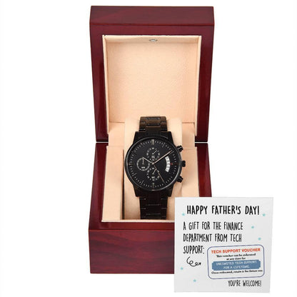 Dad Gift - Tech Support Voucher - Black Chronograph Watch