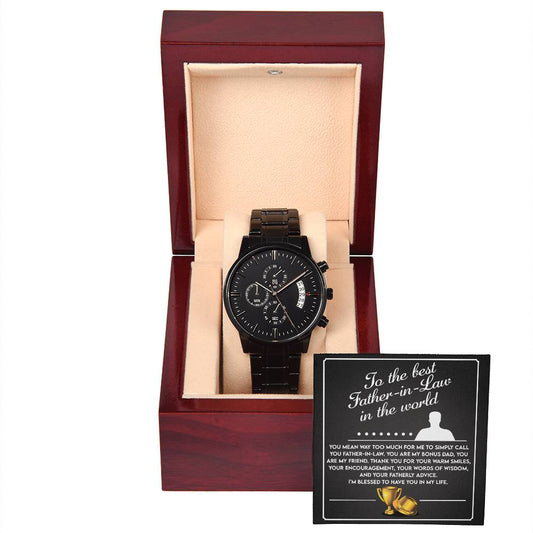 Gift for Father-In-Law My Bonus Dad My Best Friend Black Chronograph Watch