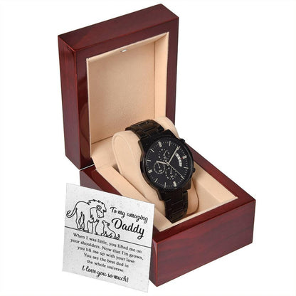 Dad Gift -You Lift My Up With Love Lion and Cub Black Chronograph Watch