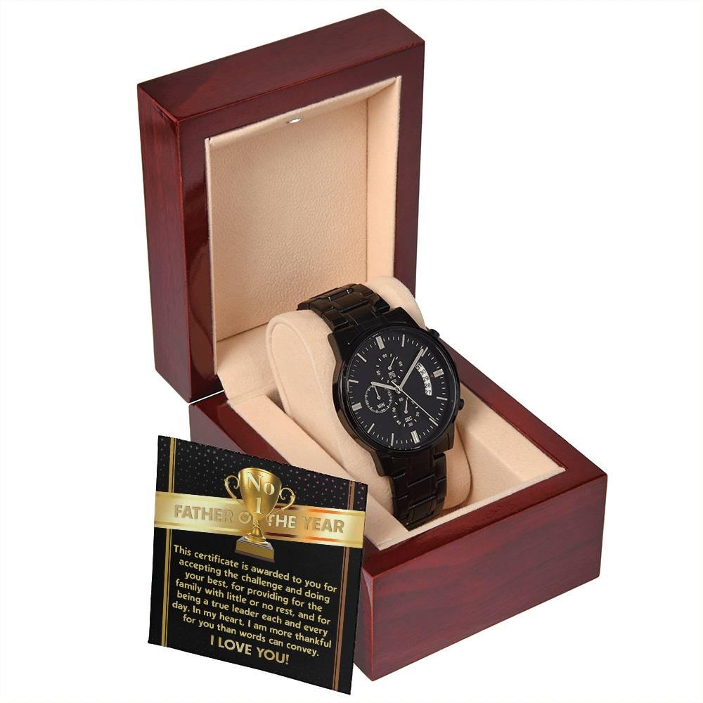 Father of the Year Black Chronograph Watch