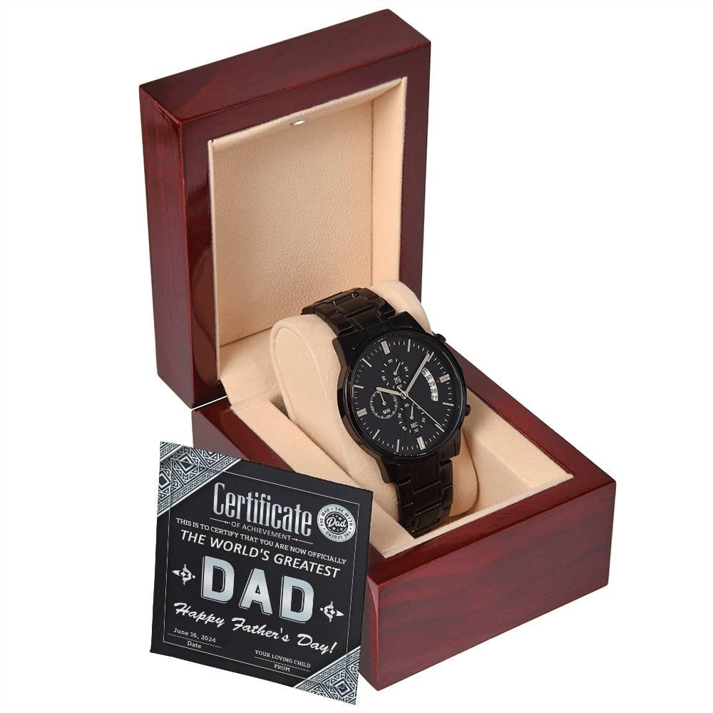 Dad Certificate of Achievement as the World's Greatest Dad Black Chronograph Watch