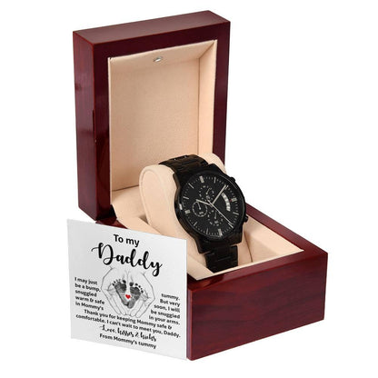 Gift for New Dad from the Baby Bump Black Chronograph Watch