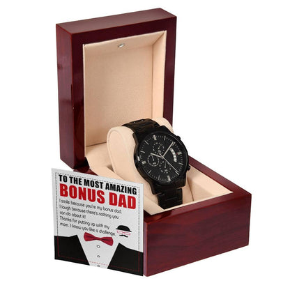 Bonus Dad Gift- I Know You Like A Challenge Black Chronograph Watch