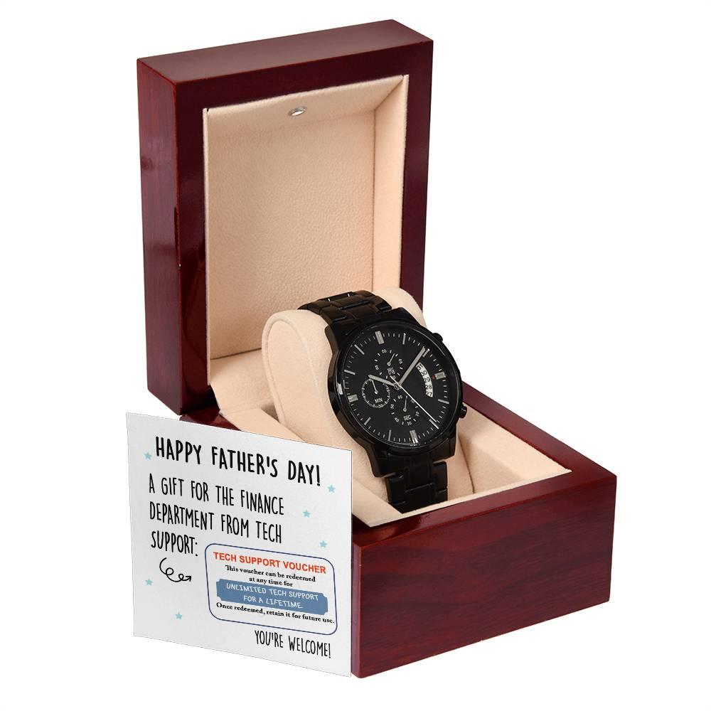 Dad Gift - Tech Support Voucher - Black Chronograph Watch