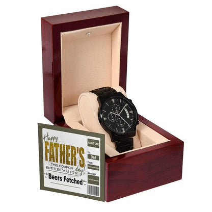 Dad Father's Day Gift - Coupon for Beers Fetched - Black Chronograph Watch