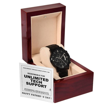 Gift for Dad - Redeem for Unlimited Tech Support - Black Chronograph Watch