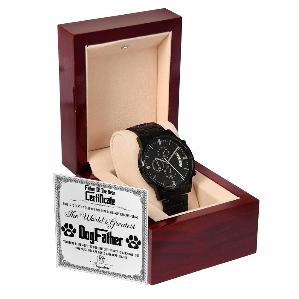 Father of the Year Certificate for the World's Greatest Dog Father Black Chronograph Watch