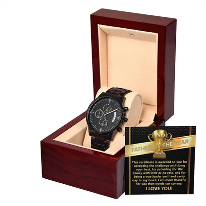 Father of the Year Black Chronograph Watch