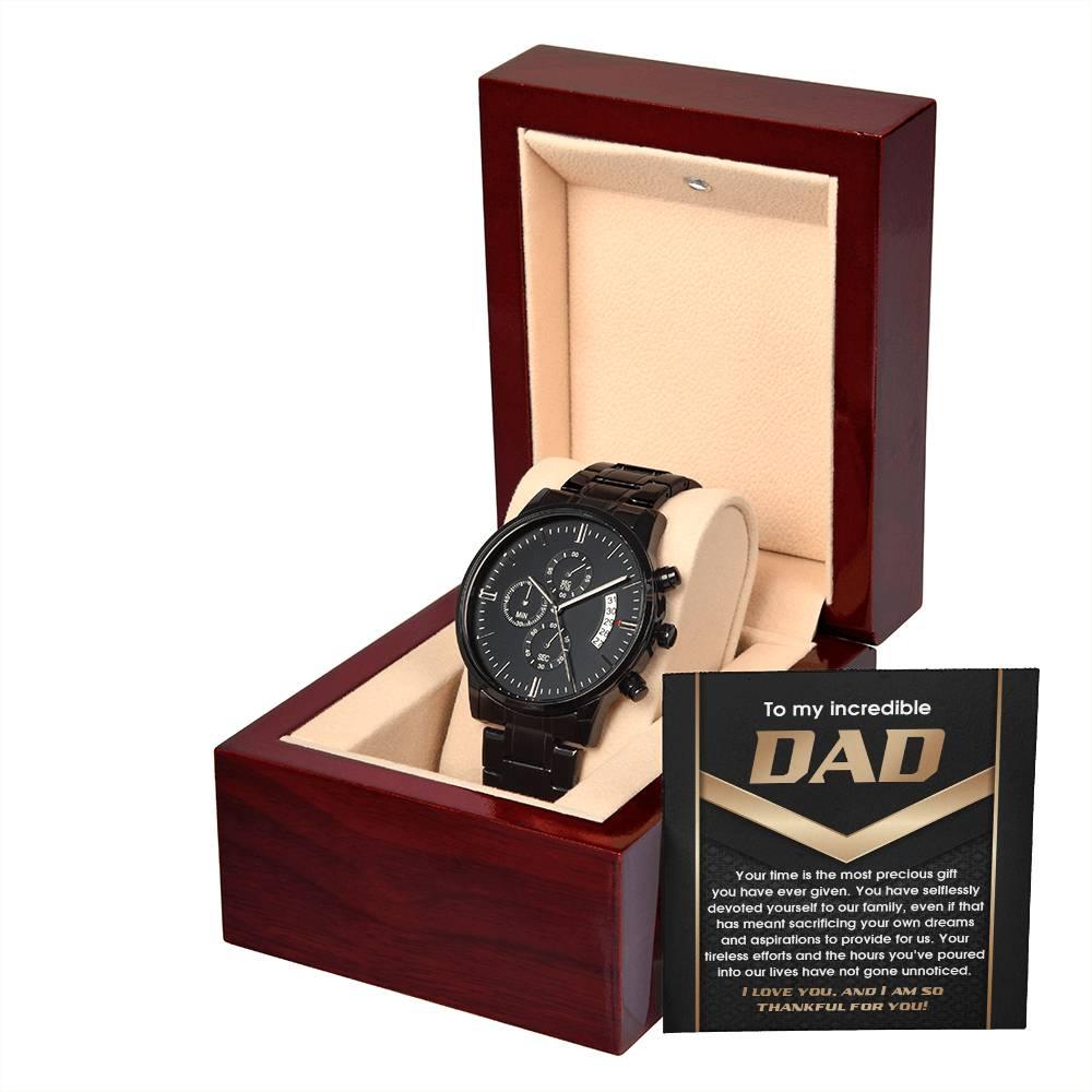 Gift for Dad Your Time Is A Precious Gift Black Chronograph Watch