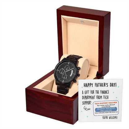 Dad Gift - Tech Support Voucher - Black Chronograph Watch