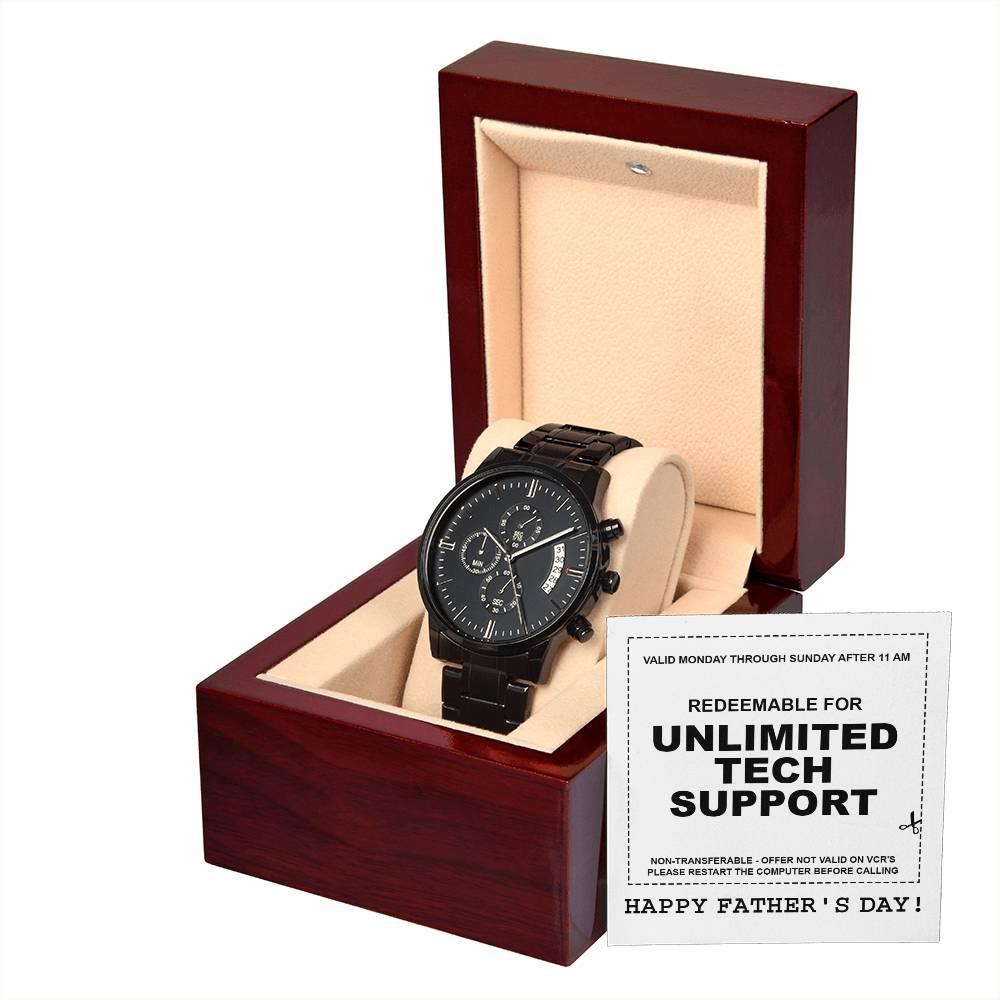 Gift for Dad - Redeem for Unlimited Tech Support - Black Chronograph Watch