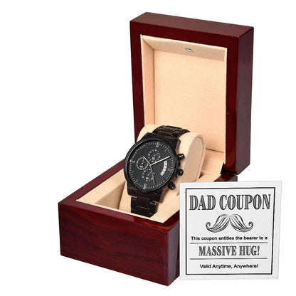 Gift for Dad - Coupon for Massive Hug - Black Chronograph Watch