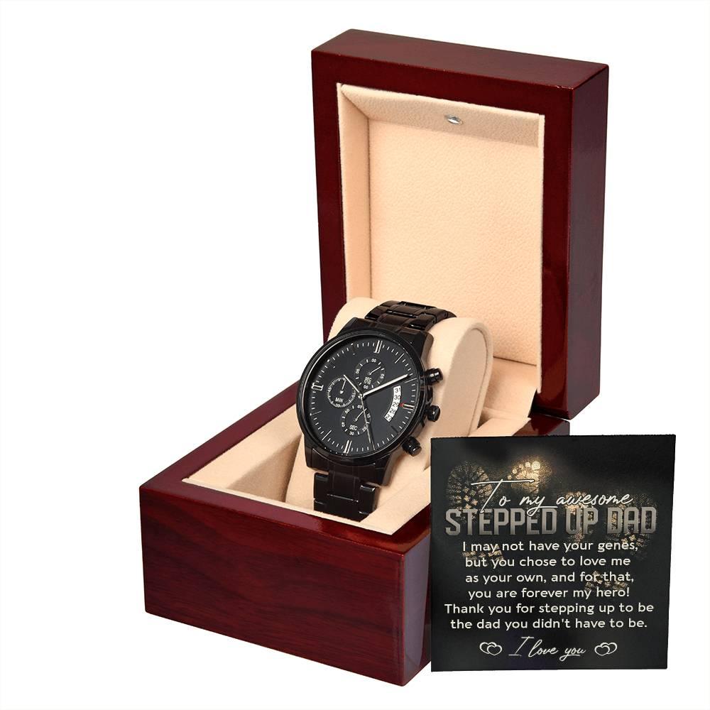 To My Awesome Stepped-Up Man Black Chronograph Watch Gift for Stepdad