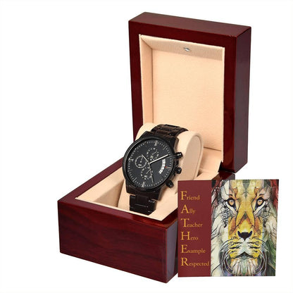 Dad Gift - Friend Ally Teacher Hero Example Respected - Black Chronograph Watch