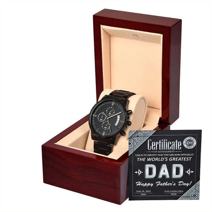 Dad Certificate of Achievement as the World's Greatest Dad Black Chronograph Watch