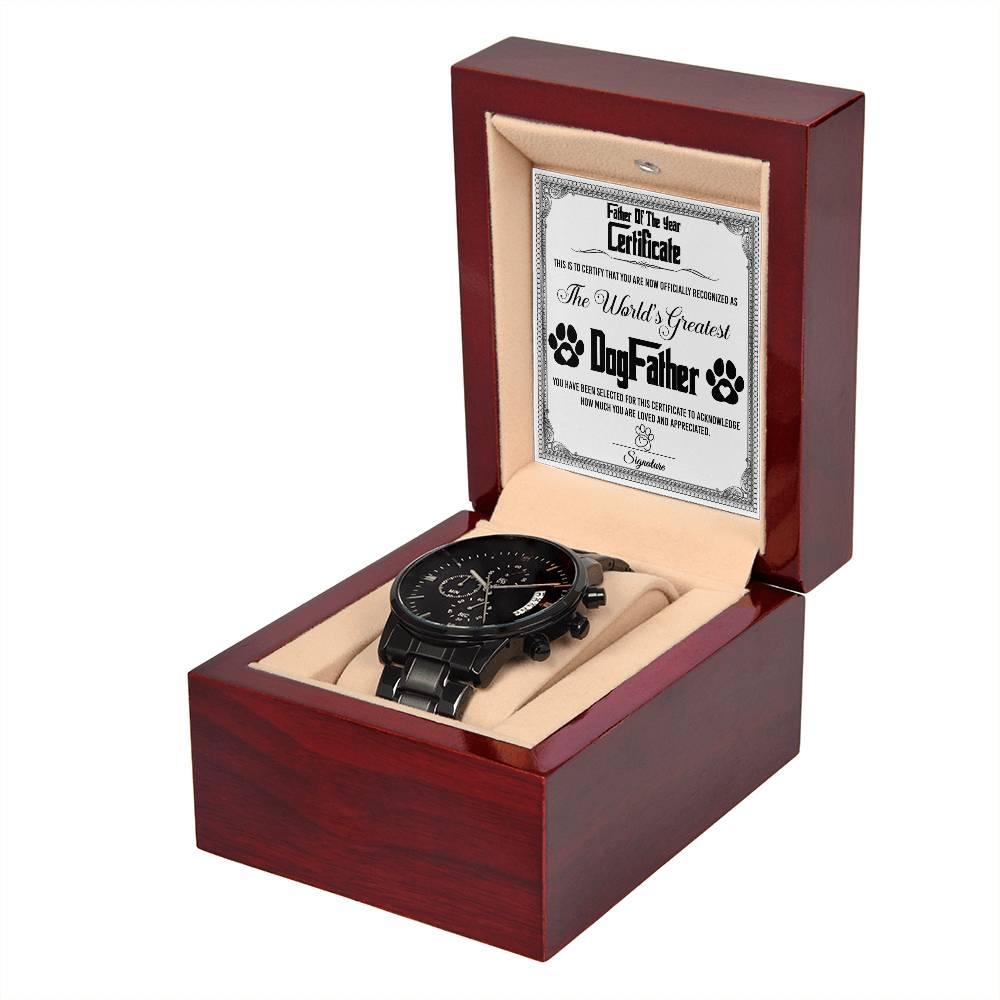 Father of the Year Certificate for the World's Greatest Dog Father Black Chronograph Watch