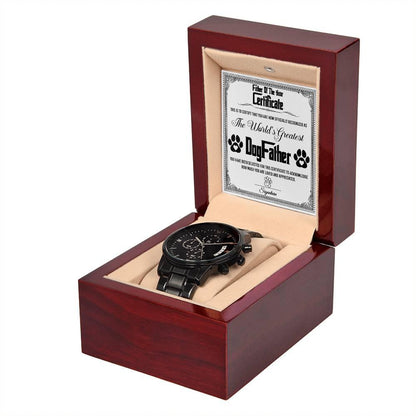 Father of the Year Certificate for the World's Greatest Dog Father Black Chronograph Watch