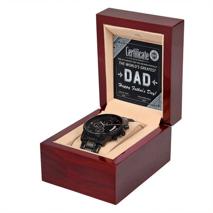 Dad Certificate of Achievement as the World's Greatest Dad Black Chronograph Watch