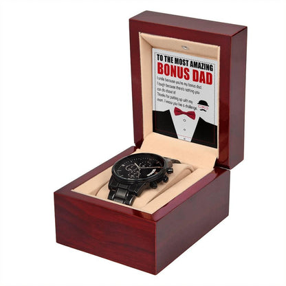 Bonus Dad Gift- I Know You Like A Challenge Black Chronograph Watch