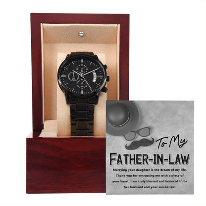 Gift for Father-in-Law - Honored To Be Your Son-in-Law Black Chronograph Watch