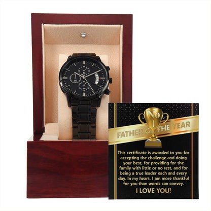 Father of the Year Black Chronograph Watch