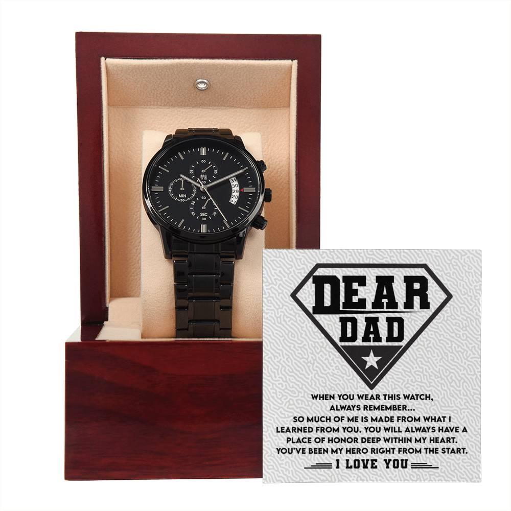 Dear Dad, You are my Hero Men's Black Chronograph Watch