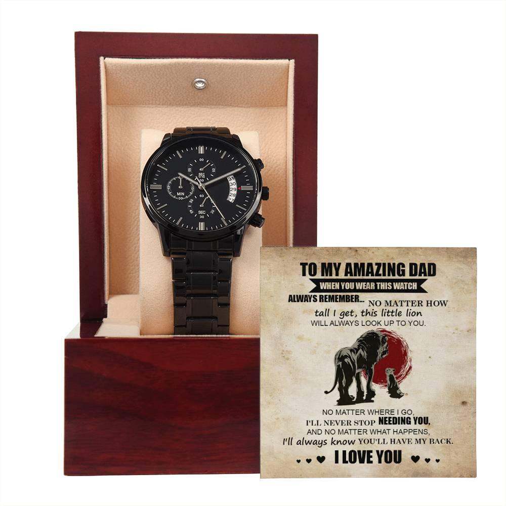 Dad Gift - This Little Lion Will Always Look Up to You - Black Chronograph Watch