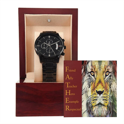 Dad Gift - Friend Ally Teacher Hero Example Respected - Black Chronograph Watch