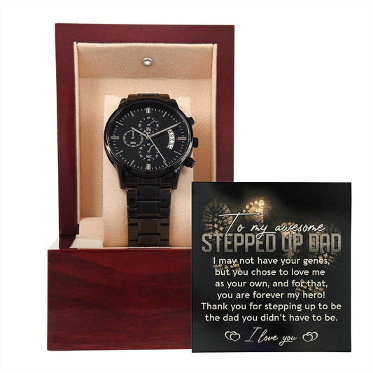 To My Awesome Stepped-Up Man Black Chronograph Watch Gift for Stepdad