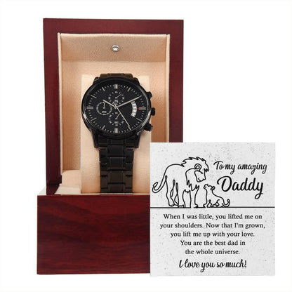 Dad Gift -You Lift My Up With Love Lion and Cub Black Chronograph Watch