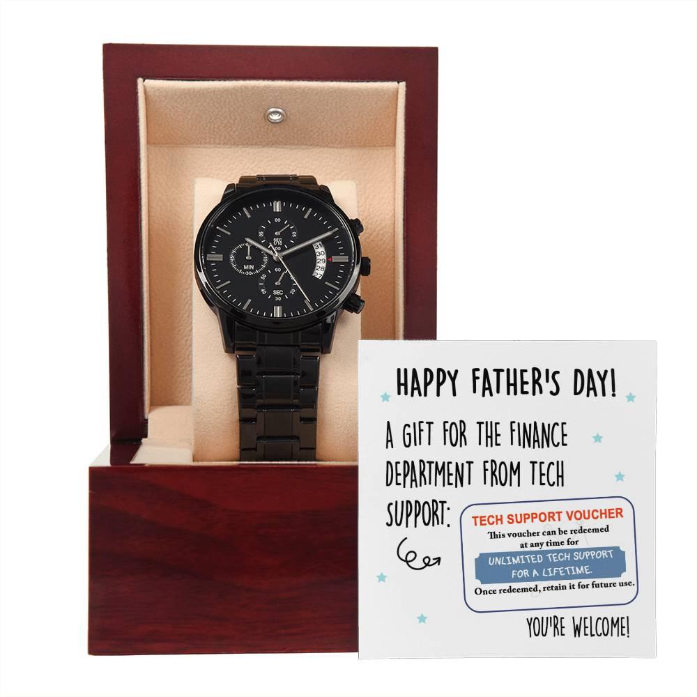 Dad Gift - Tech Support Voucher - Black Chronograph Watch