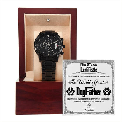 Father of the Year Certificate for the World's Greatest Dog Father Black Chronograph Watch