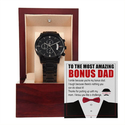 Bonus Dad Gift- I Know You Like A Challenge Black Chronograph Watch