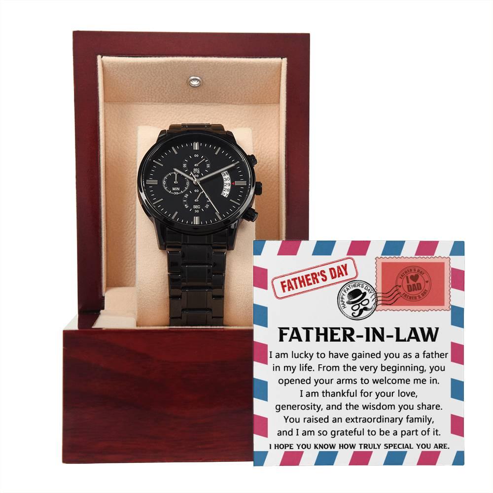 Gift for Father-in-law - I am Lucky to Have You as my Father Black Chronograph Watch