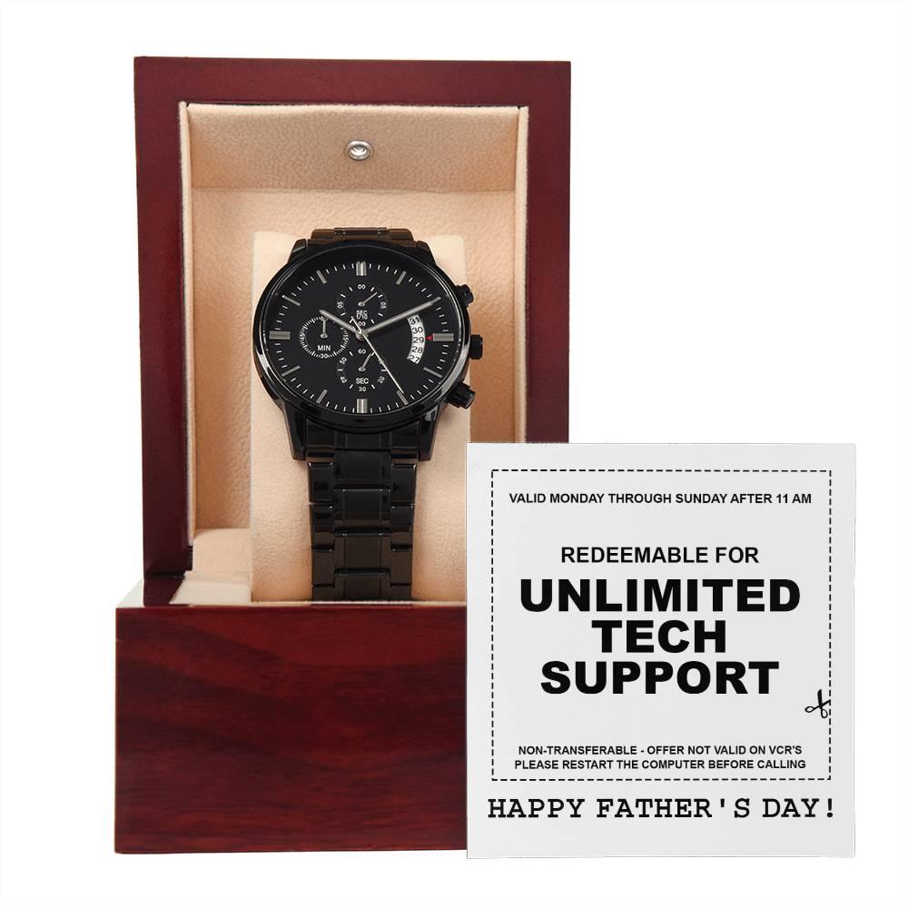 Gift for Dad - Redeem for Unlimited Tech Support - Black Chronograph Watch