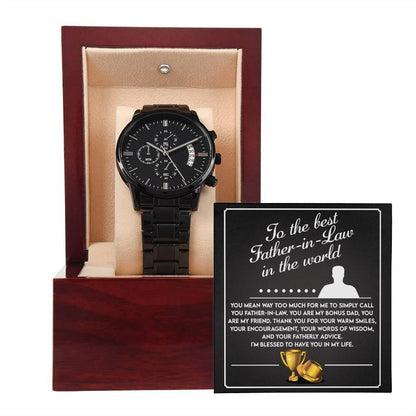 Gift for Father-In-Law My Bonus Dad My Best Friend Black Chronograph Watch