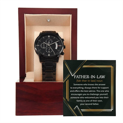 Gift for Father-in-Law - Definition: Someone Who Knows the Answer - Black Chronograph Watch