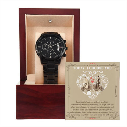 Husband Wedding Day Gift - I Choose You - Black Chronograph Watch