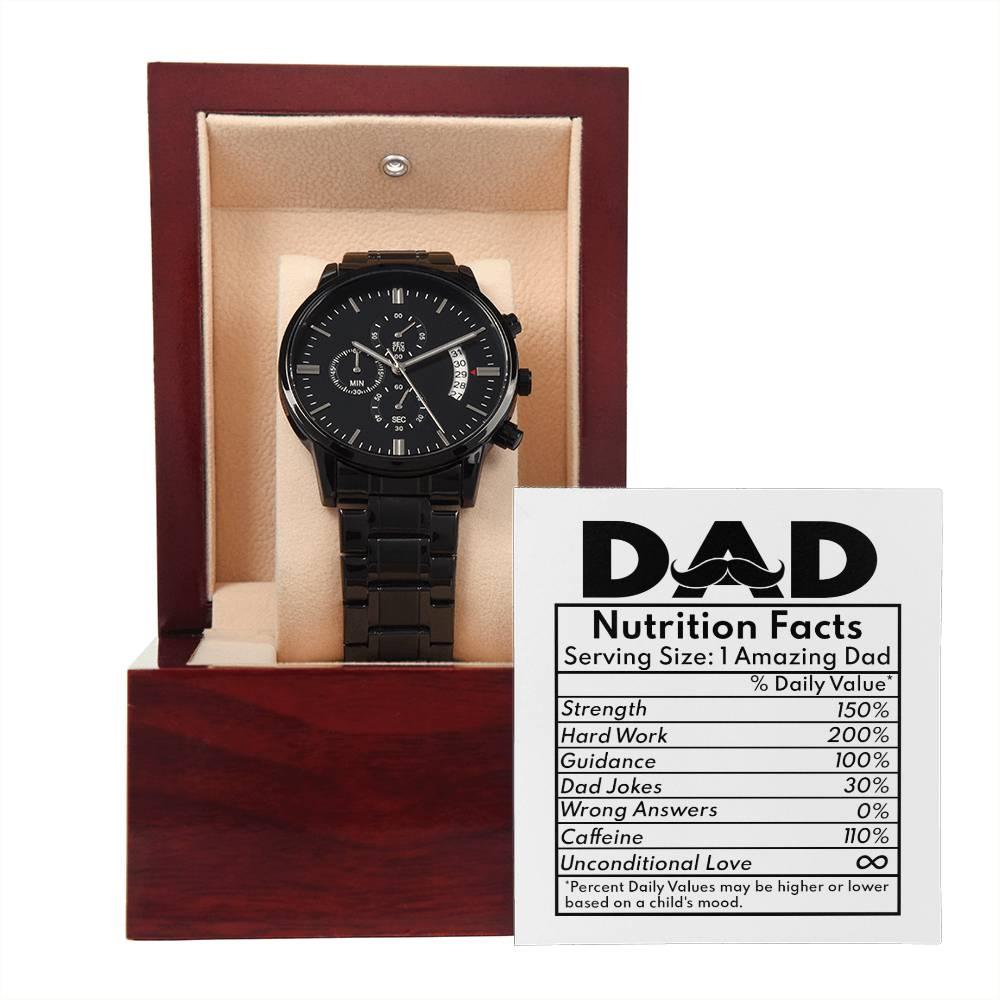 Dad Gift - Funny Nutrition Facts - Black Chronograph Watch