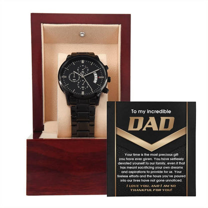 Gift for Dad Your Time Is A Precious Gift Black Chronograph Watch