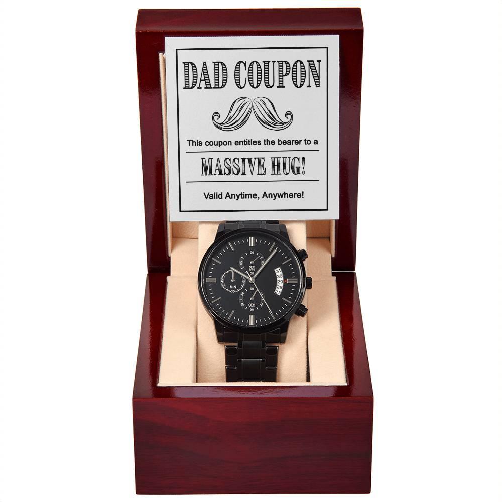 Gift for Dad - Coupon for Massive Hug - Black Chronograph Watch