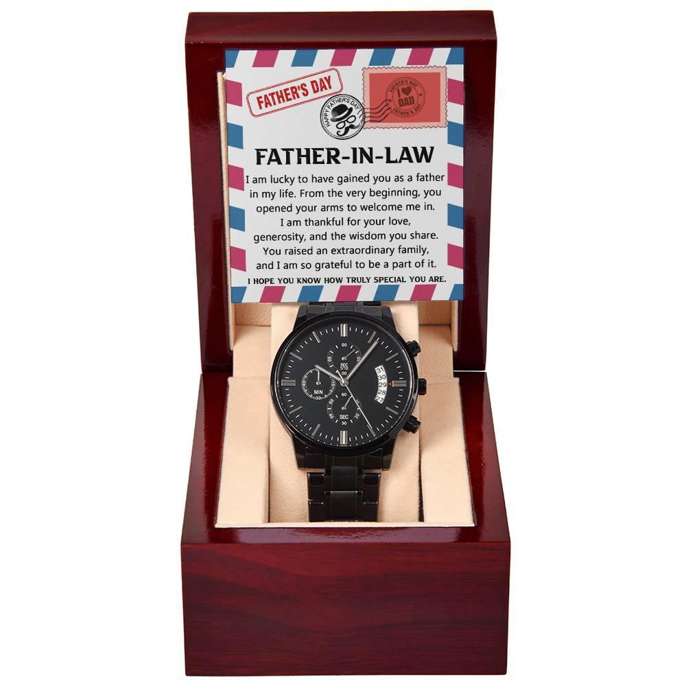 Gift for Father-in-law - I am Lucky to Have You as my Father Black Chronograph Watch