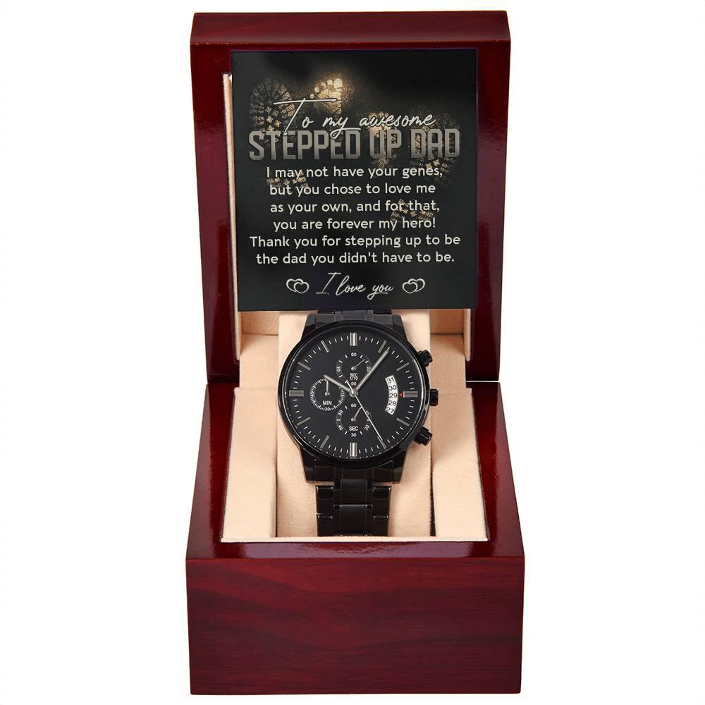 To My Awesome Stepped-Up Man Black Chronograph Watch Gift for Stepdad